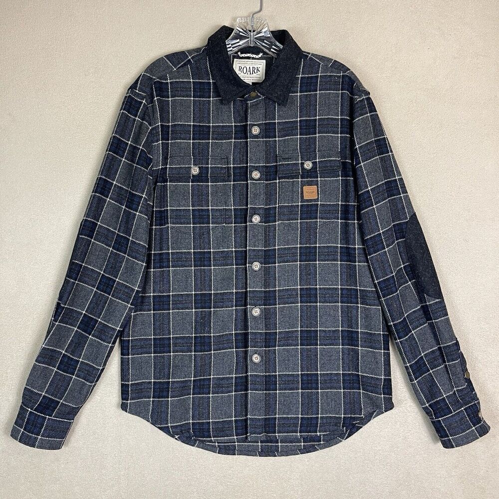 Roark Button Up Shirt Adult Medium Gray Blue Plaid Long Sleeve Outdoor‎ Mens